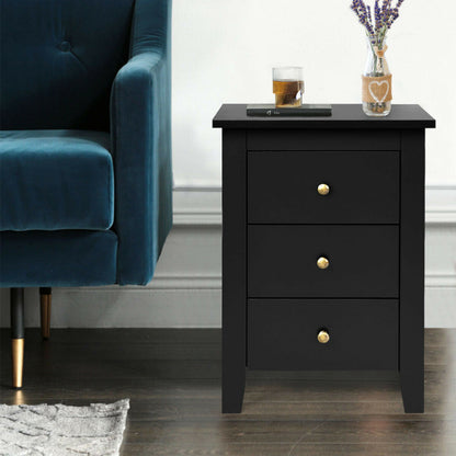 2 Pieces Nightstand End Beside Table with 3 Drawers