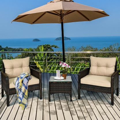 3-Piece Outdoor Patio Rattan Conversation Set with Seat Cushions