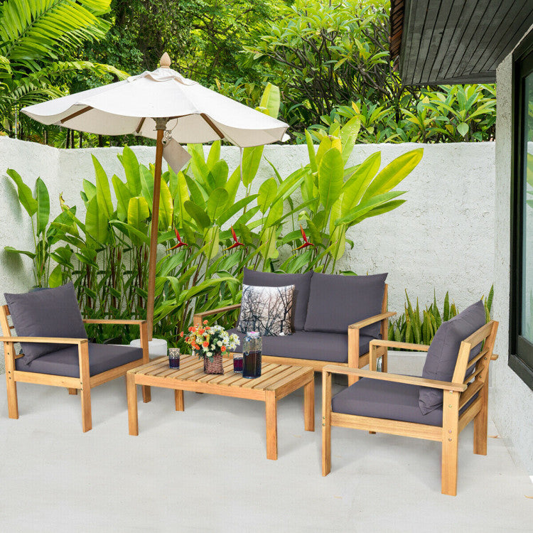 Outdoor 4-Piece Acacia Wood Chat Set with Water Resistant Cushions