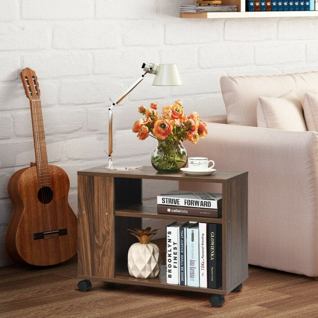 3-tier Side Table with Wheels & Large Storage Shelf