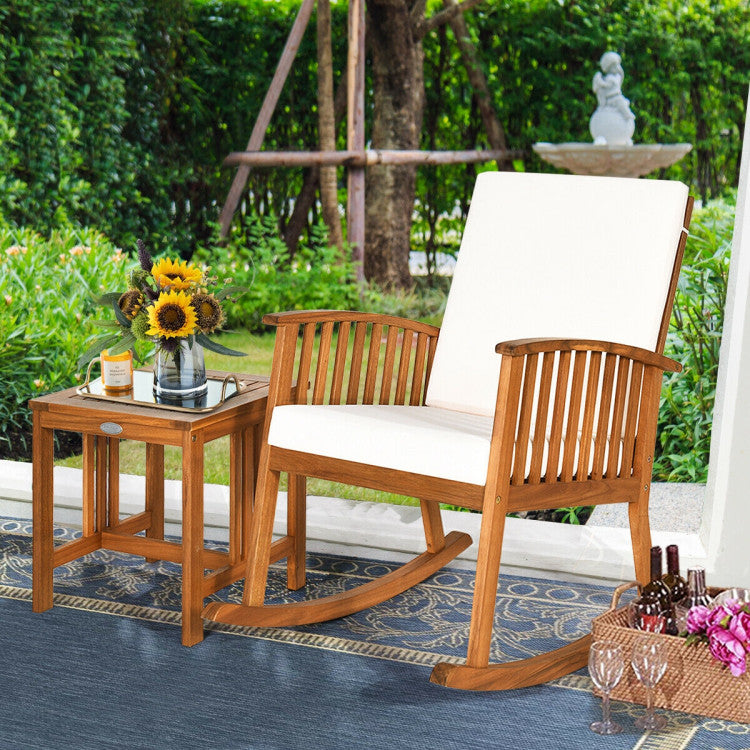 2-Piece Acacia Wood Patio Rocking Chair and Table Set