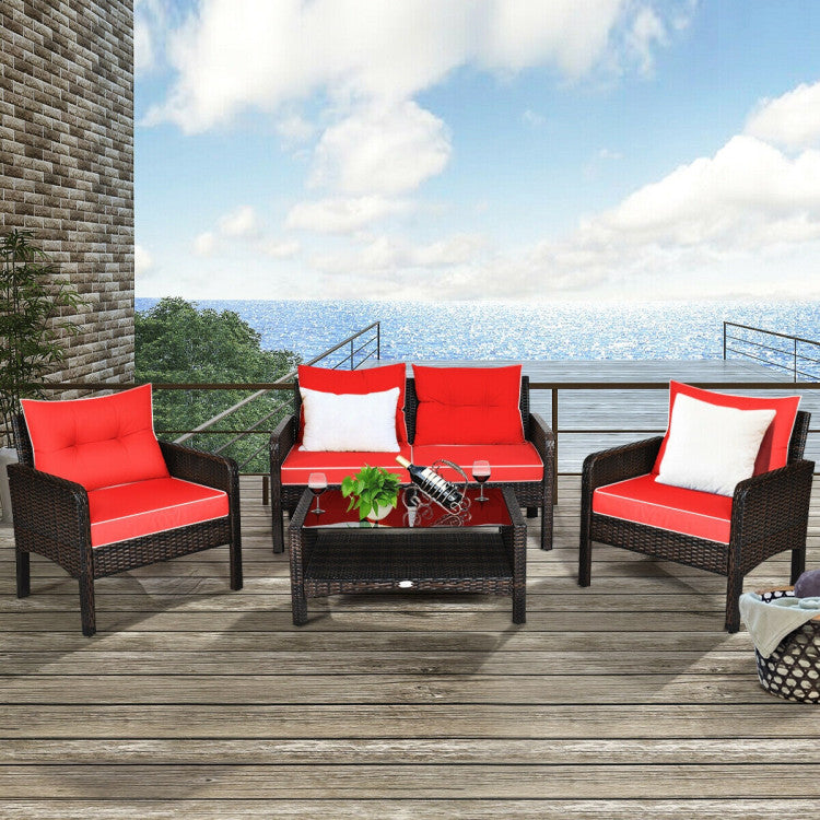 4 Pieces Patio Rattan Free Combination Sofa Set with Cushion and Coffee Table