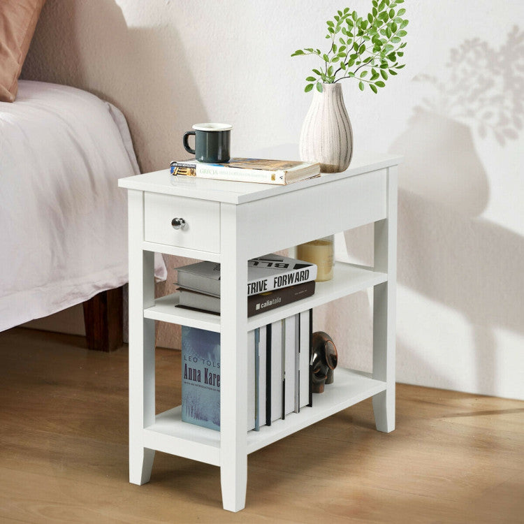 3-Tier End Table with Drawer slideway and Double Shelves