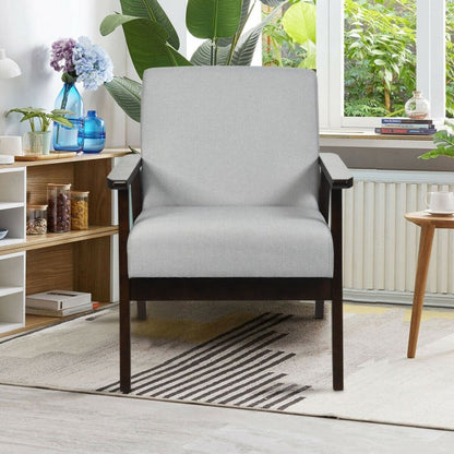 Solid Rubber Wood Fabric Accent Armchair