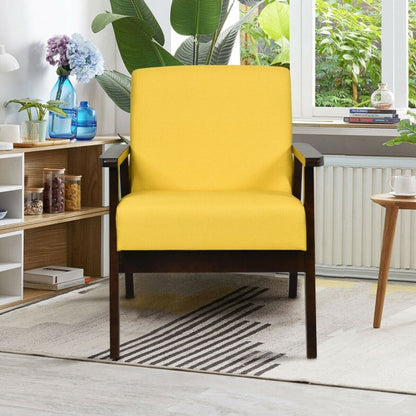 Solid Rubber Wood Fabric Accent Armchair