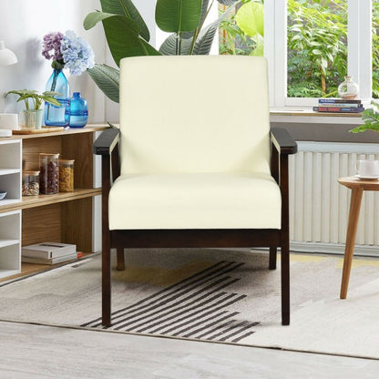 Solid Rubber Wood Fabric Accent Armchair