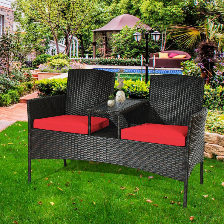 Modern Patio Set with Built-in Coffee Table and Cushions