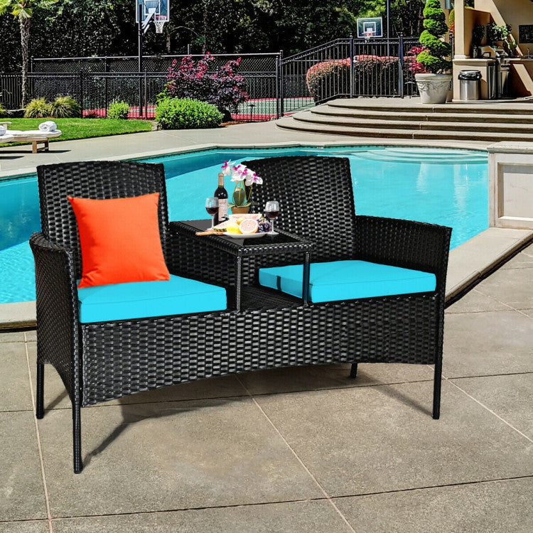 Wicker Patio Conversation Furniture Set with Removable Cushions and Table