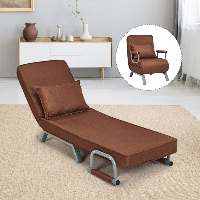 Folding 5 Position Convertible Sleeper Bed Armchair Lounge Couch with Pillow