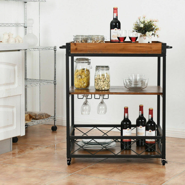 3 Tier Serving Dining Storage Shelf Rolling Kitchen Trolley