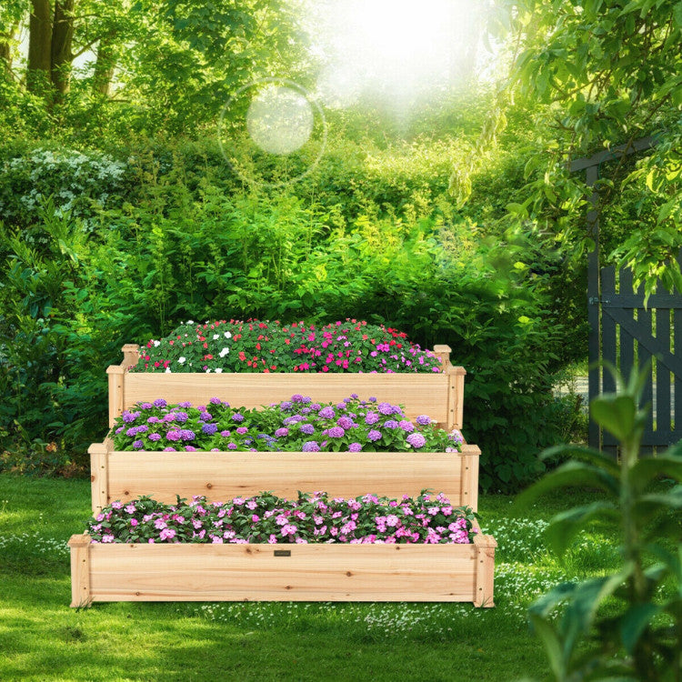 3-Tier Elevated Wooden Vegetable Garden Bed