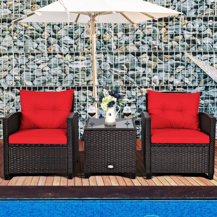 3-Piece Rattan Patio Furniture Set with Washable Cushion