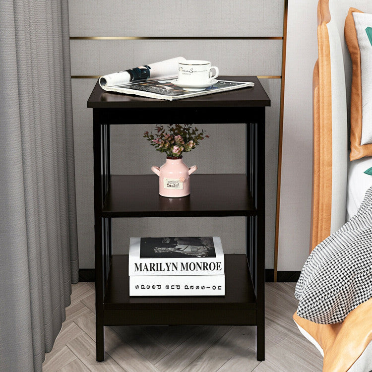 3-Tier Nightstand Sofa Side Table with Baffles and Round Corners