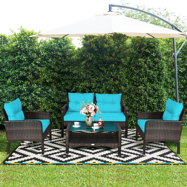 4 Pieces Patio Rattan Free Combination Sofa Set with Cushion and Coffee Table