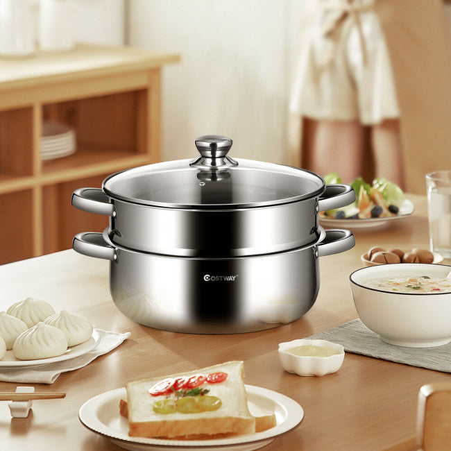 9.5 QT 2 Tier Stainless Steel Steamer Cookware Boiler