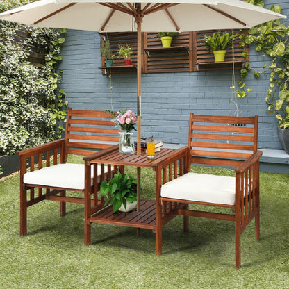 3-Piece Acacia Wood Outdoor Patio Table and Loveseat Set