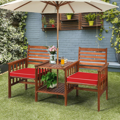 3-Piece Acacia Wood Outdoor Patio Table and Loveseat Set