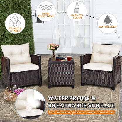 3-Piece Rattan Patio Furniture Set with Washable Cushion