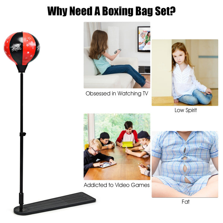 Kids Punching Bag with Adjustable Stand and Boxing Gloves