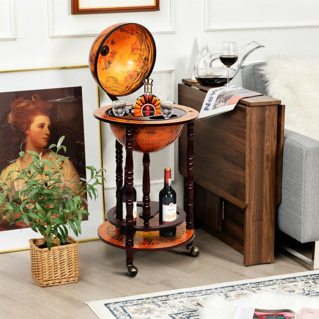 16th Century Wood Globe Wine Bar Stand