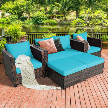 5 Pieces Patio Cushioned Rattan Furniture Set