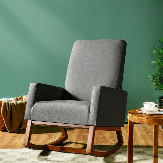 Rocking High Back Upholstered Lounge Armchair with Side Pocket