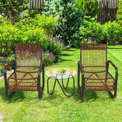 3 Pieces Patio Rattan Furniture Set with 2 Single Wicker Chairs and Glass Side Table