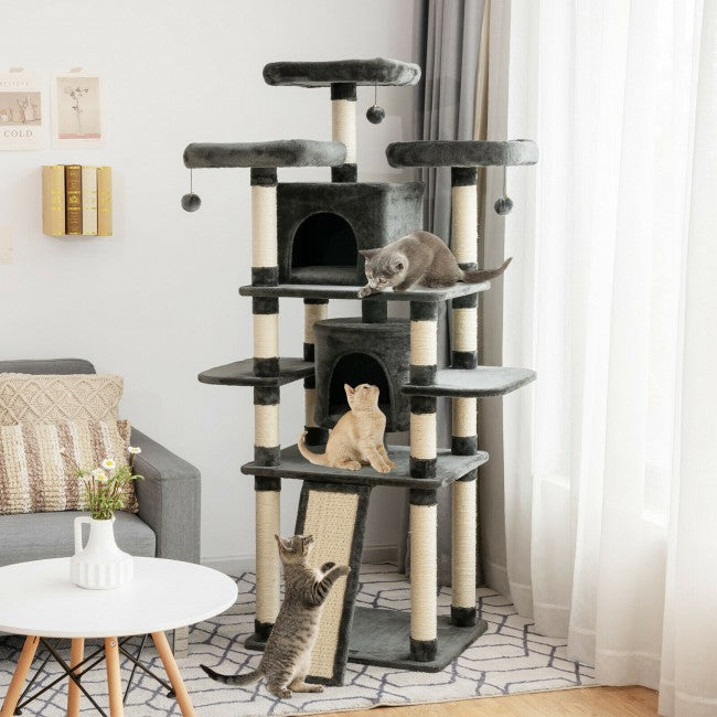 67 Inch Multi-Level Cat Tree with Cozy Perches Kittens Play House