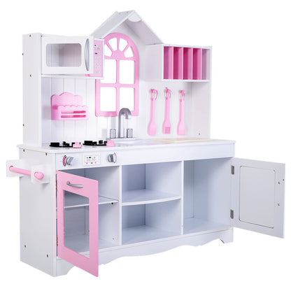 Costway Wood Toy Kitchen Kids Cooking Pretend Play Set