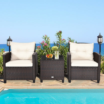 3-Piece Rattan Patio Furniture Set with Washable Cushion