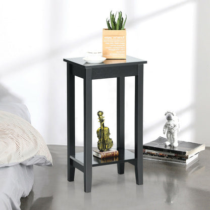 2-Tier Nightstand End Side Wooden Legs Table for Bedroom