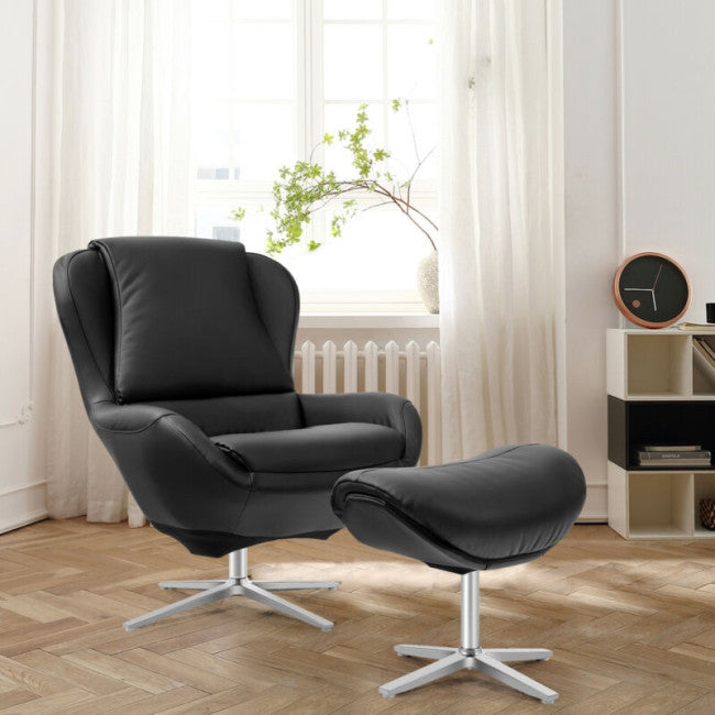 Swivel Top Grain Leather Lounge Armchair Rocking Chair with Ottoman