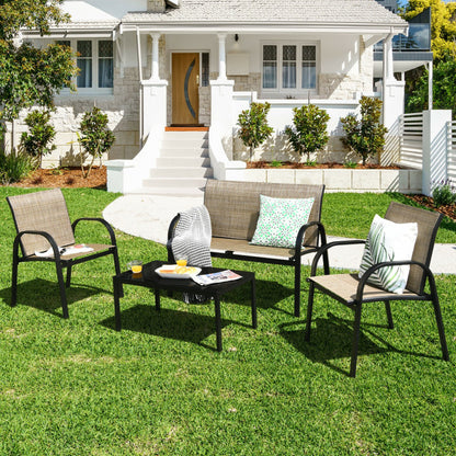 4-Piece Patio Furniture Set with Glass Top Coffee Table