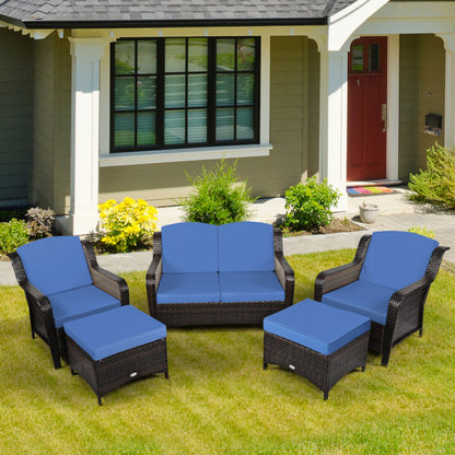 5-Piece Patio Rattan Sofa Set with Cushion and Ottoman