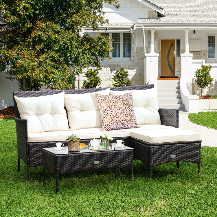 3-Piece Patio Furniture Sectional Set with 5 Cozy Seats and Back Cushions