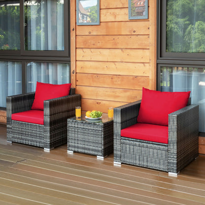 3-Piece Patio Rattan Furniture Bistro Sofa Set with Cushioned