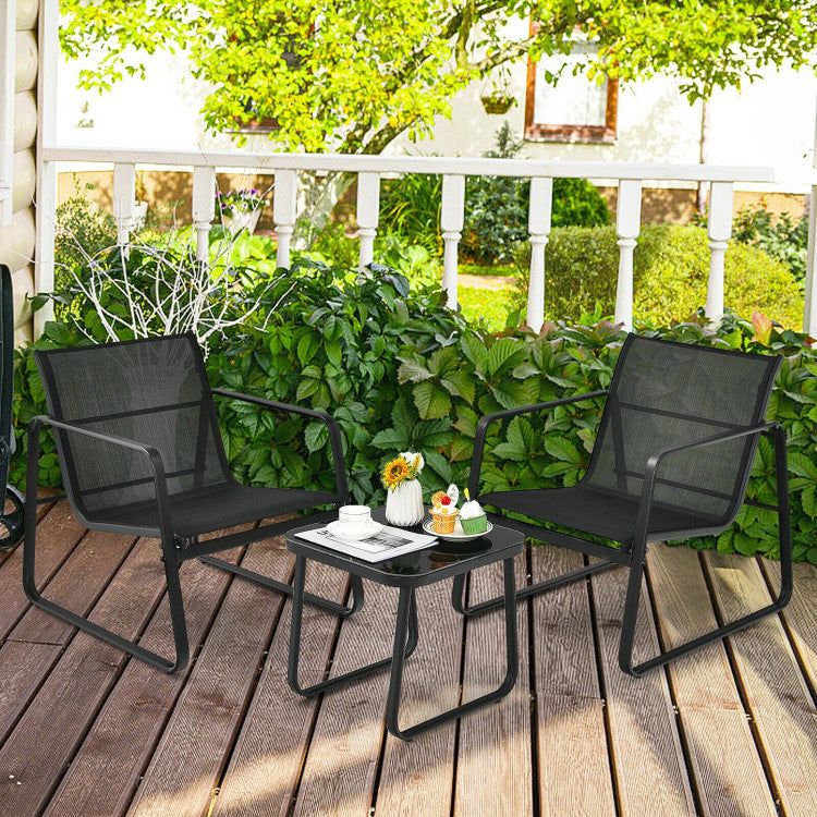 3-Piece Patio Bistro Furniture Set with Glass Top Table Garden Deck