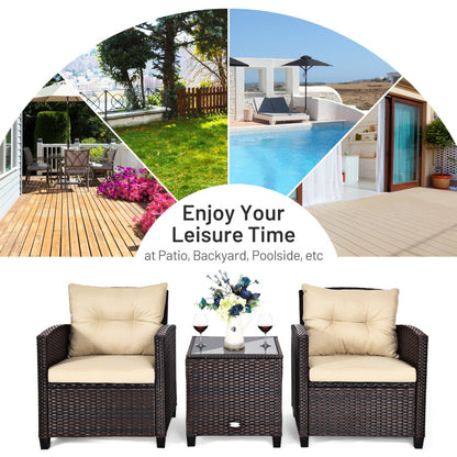 3-Piece Rattan Patio Furniture Set with Washable Cushion