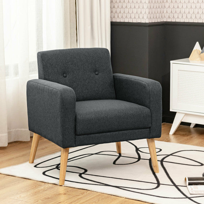 Modern Accent Chair Upholstered Linen Armchair with Rubber Wood Legs