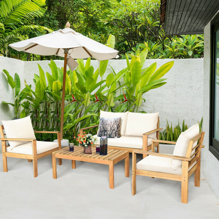 Outdoor 4-Piece Acacia Wood Chat Set with Water Resistant Cushions