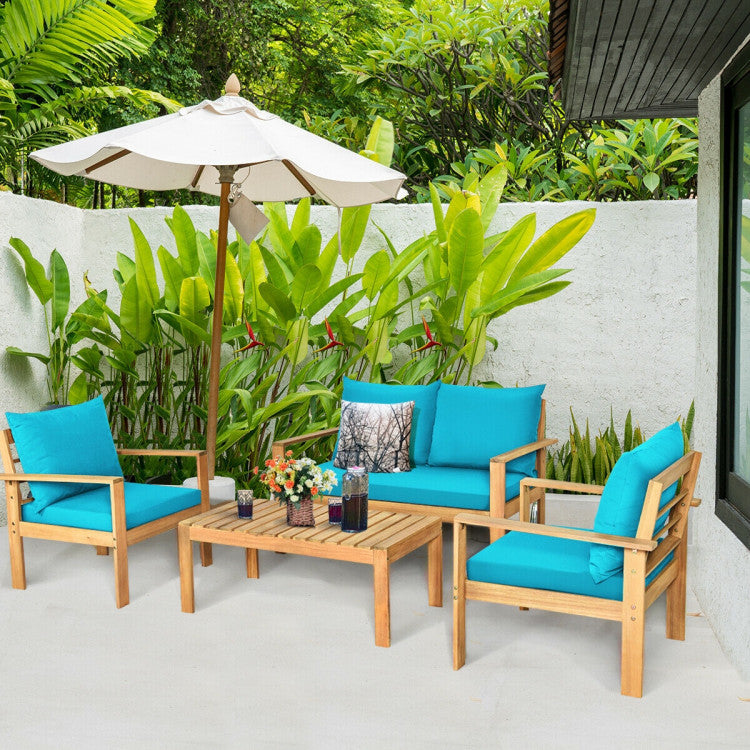 Outdoor 4-Piece Acacia Wood Chat Set with Water Resistant Cushions