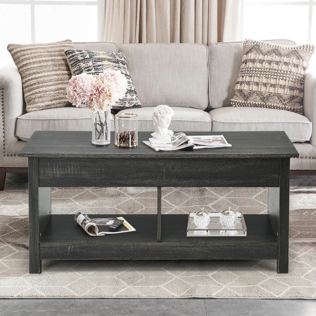 Lift Top Coffee Table with Hidden Storage Compartment and Lower Shelf for Study Room