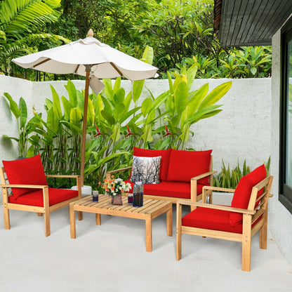 Outdoor 4-Piece Acacia Wood Chat Set with Water Resistant Cushions