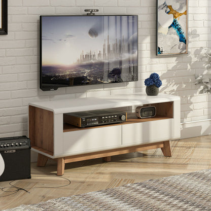 Entertainment Center with 2 Pull-Out Drawers and Open Compartment