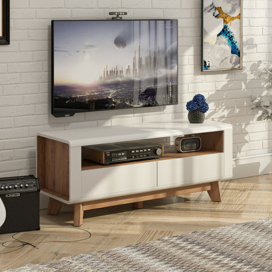 Entertainment Center with 2 Pull-Out Drawers and Open Compartment