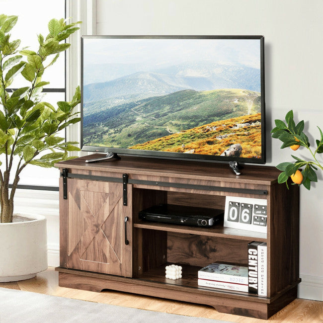 Sliding Barn Door TV Stand with Adjustable Shelf Cabinet