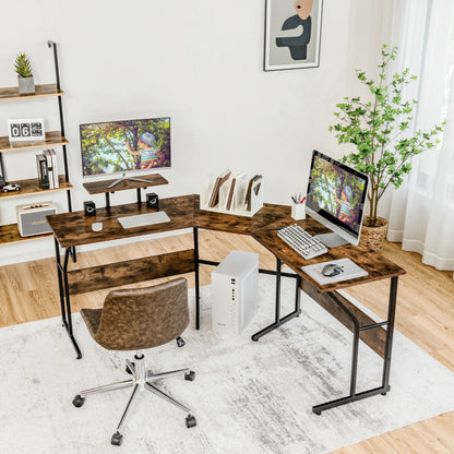88.5-inch L-shaped Reversible Computer Desk with Monitor Stand