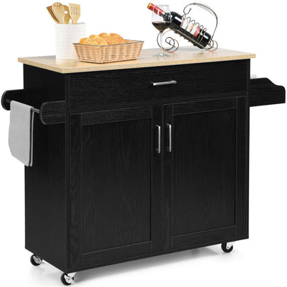 Rolling Kitchen Island Cart with Towel and Spice Rack