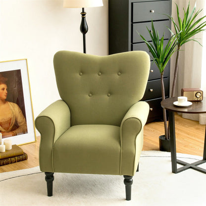 Modern Accent Chair with Tufted Backrest and Rubber Wood Avocado Legs