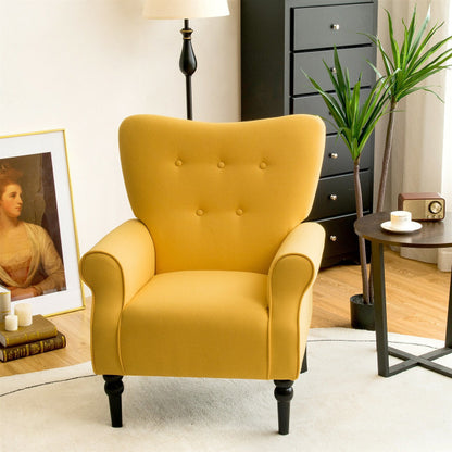 Modern Accent Chair with Tufted Backrest and Rubber Wood Avocado Legs